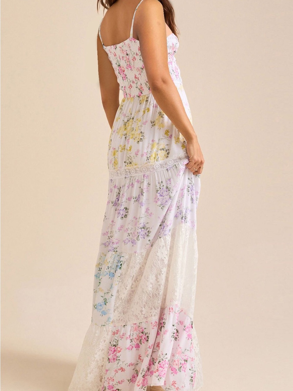 FLORAL LACE PANEL CAMI SHIRRED MAXI DRESS - Picture 5 of 6